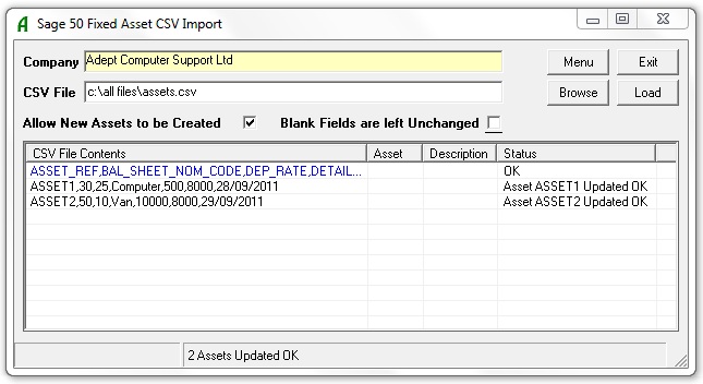 Fixed Asset CSV Import