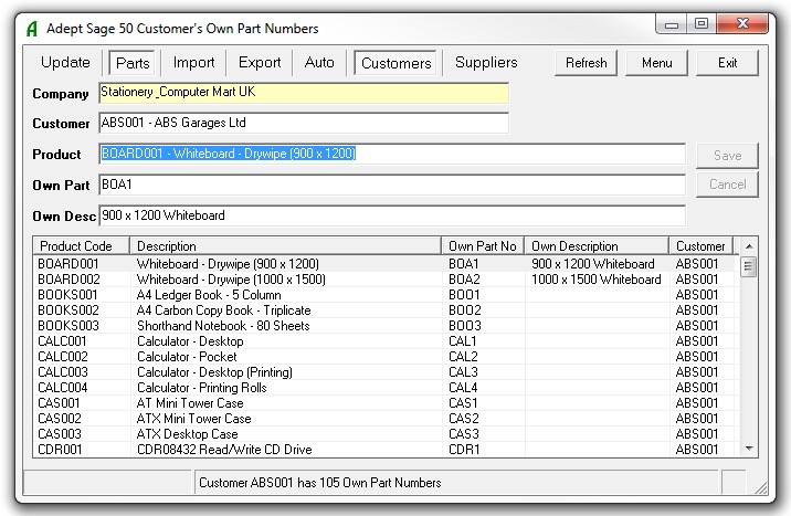 Own Part Numbers